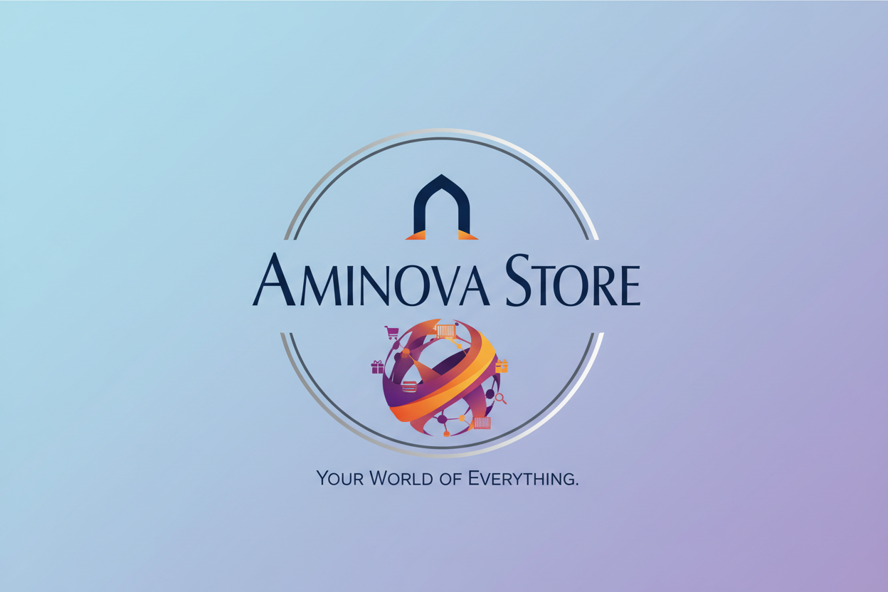 اريد ان تصمم لي صورة لاسم متجري Aminova Store المختص في بيع كل شئ تقريبا